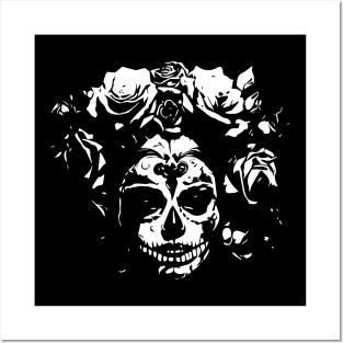 woman skull with roses Posters and Art